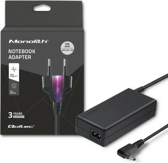 Adapter rryme për laptop Qoltec 33W, 19V, 1.75A, për Asus, me kabllo, i zi