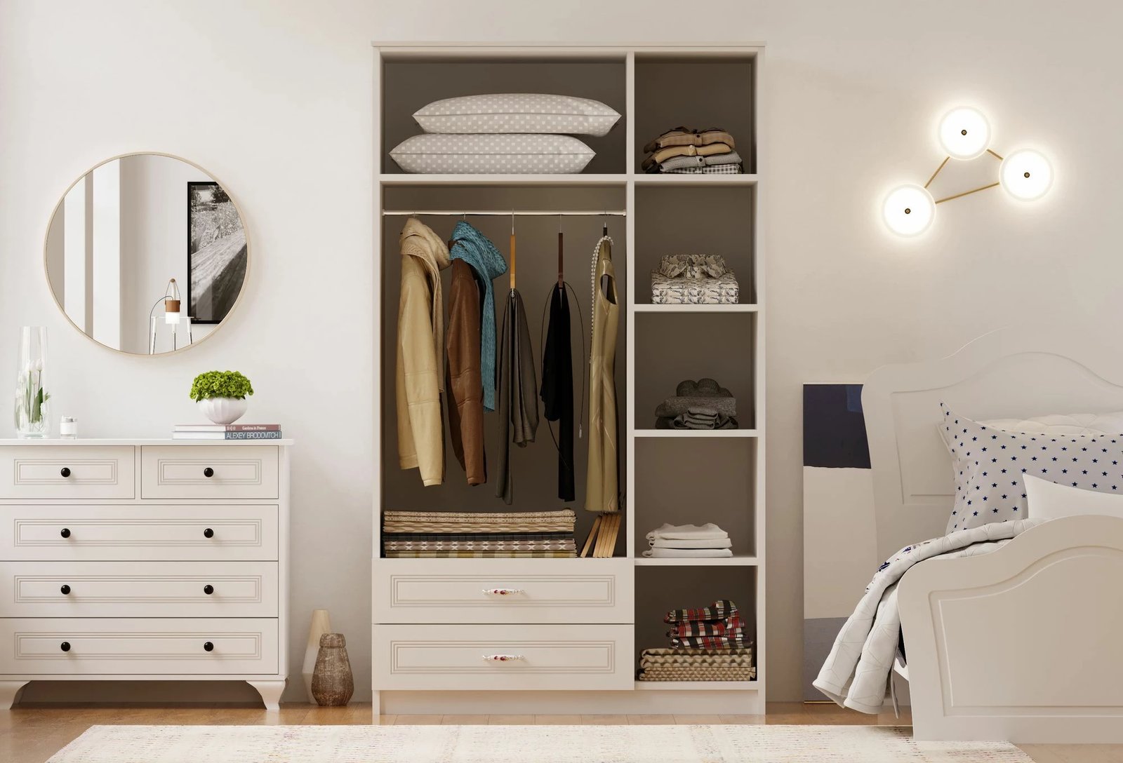 Dollap garderobe, ngjyrë e bardhë mat, Skye Decor, RB-002, 105x180x52 cm