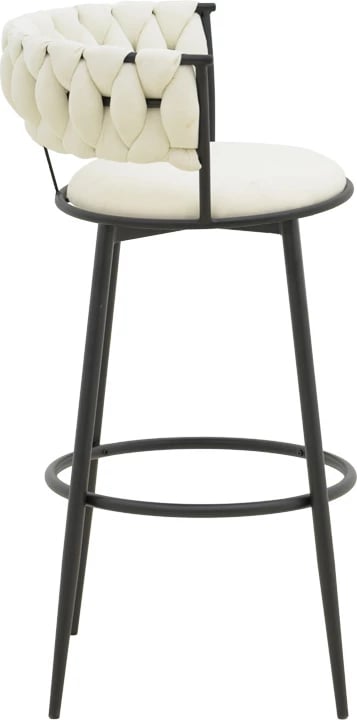 Karrige për bar Alkia, set prej 2 copë, stof ngjyrë ecru, këmbë metalike të zeza, 50x56x95cm