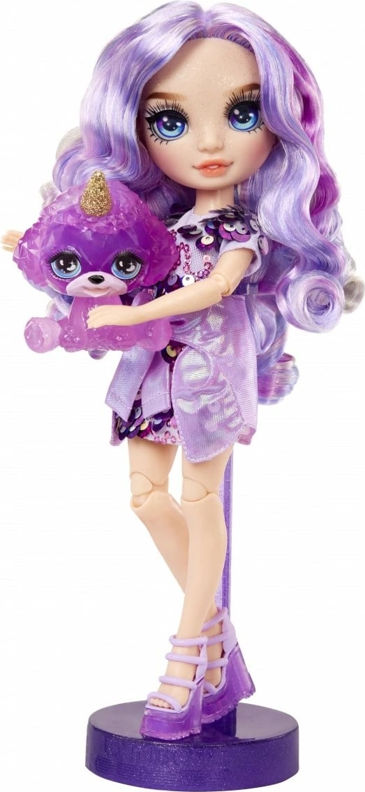Kukull Rainbow High MGA Violet Willow, set me slime dhe kafshë magjike, vjollcë
