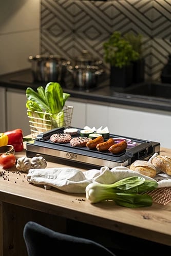 grill elektrik tavoline, Adler, AD 6613, deri 3000W, pllakë jo-ngjitëse 36.5x24 cm, me shpatull