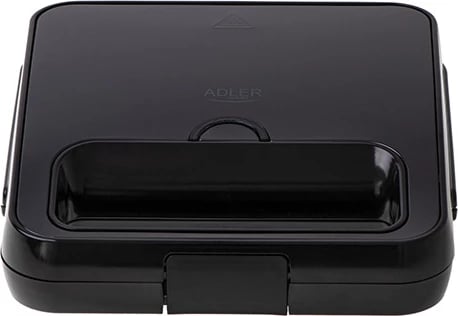 Aparat për sanduiçe Adler AD 3079, 750 W, pllaka jo-ngjitëse me formë guaske, 2 drita treguese, ruajtje vertikale, kabllo 70 cm, e zezë