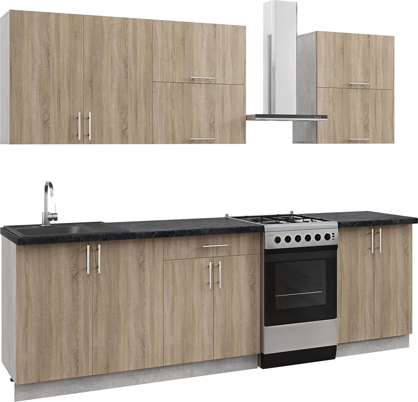 Kombinim kuzhine melamine sonoma truffle, pamje mermeri të zi, 200x47x84.8H cm, FH2469.01