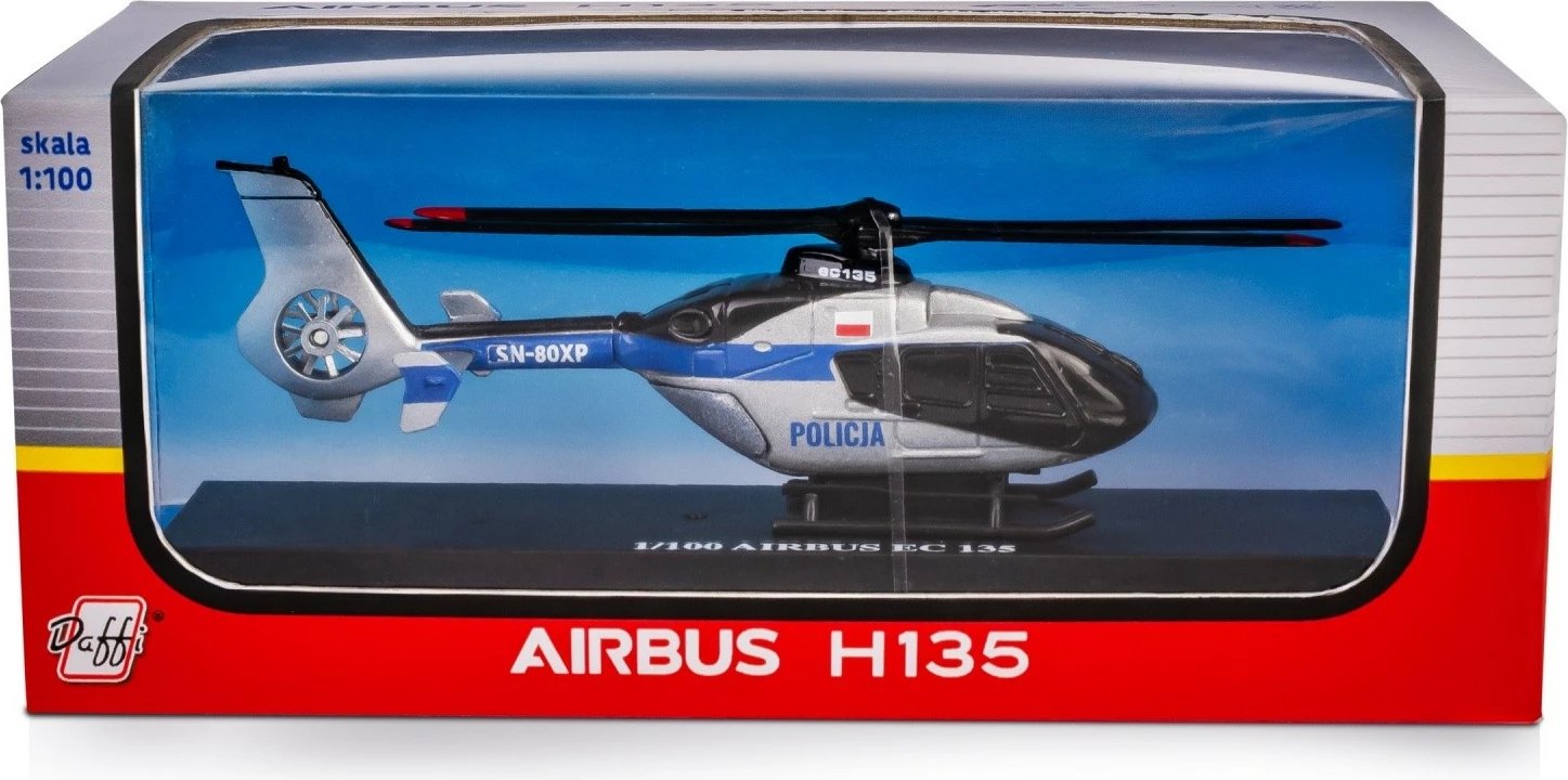 Helikopter lodër Daffi Airbus H135, model policie, 1:100, Blu/Argjend Helikopter lodër Daffi Airbus H135, model policie, 1:100, Blu/Argjend