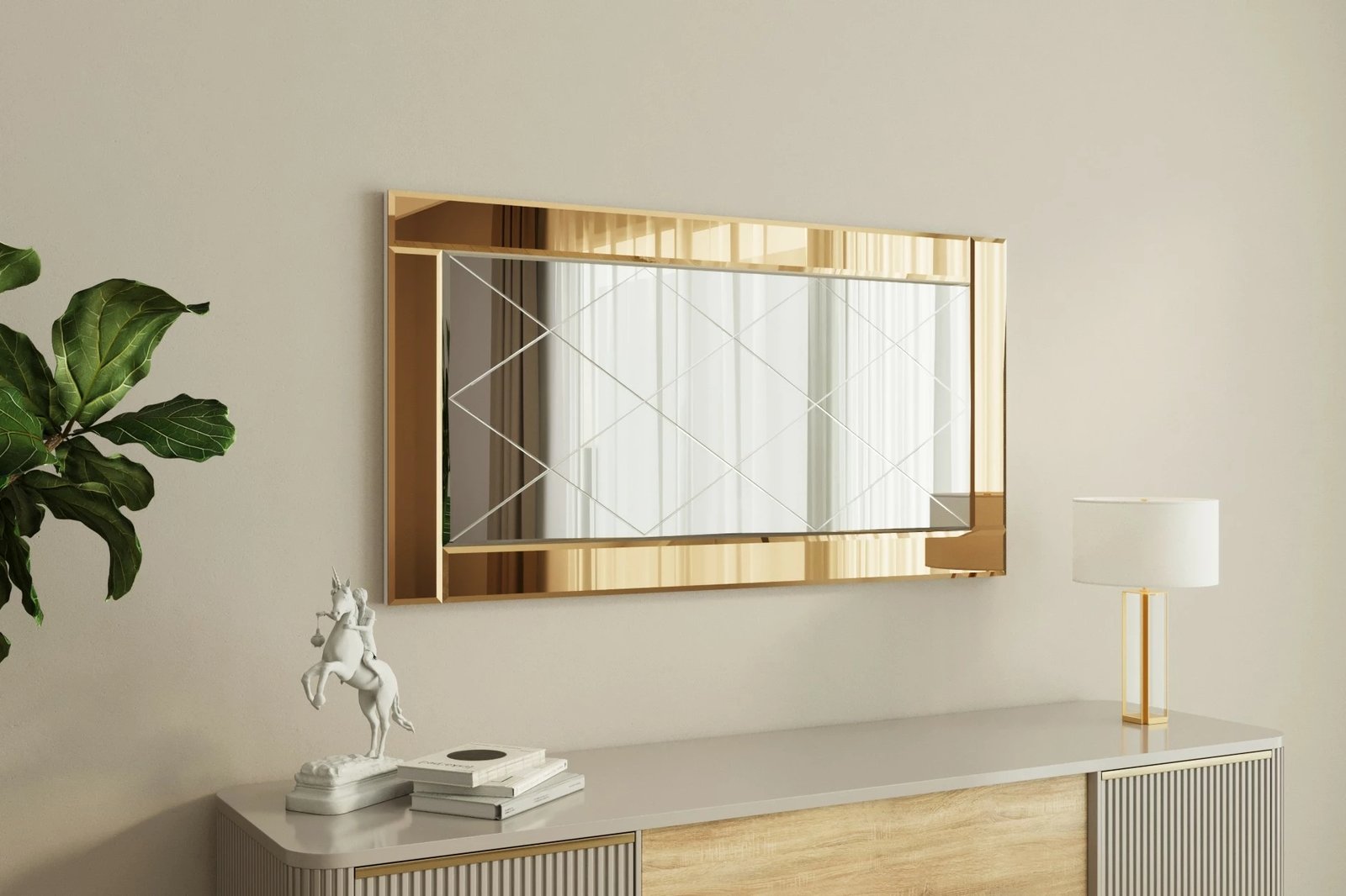 Pasqyrë dekorative, bronzi, e bardhë, Skye Decor, Pierre