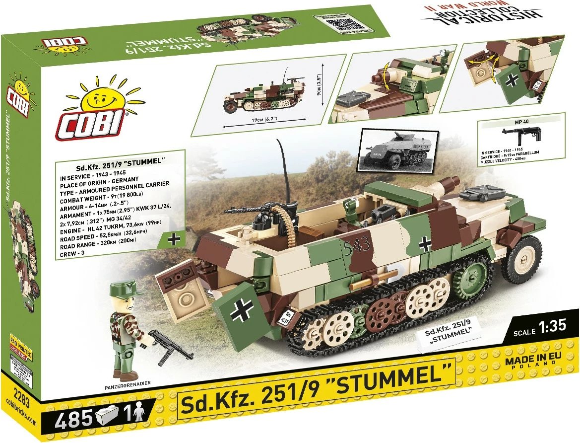 Set blloqesh Cobi Klocki Sd.Kfz. 251/9 Stummel, 485 pjesë, Kamuflazh