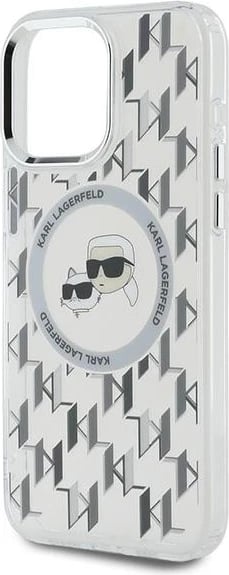 Mbështjellës Karl Lagerfeld IML Monogram Karl & Choupette Head MagSafe për iPhone 15 Pro Max, Transparent