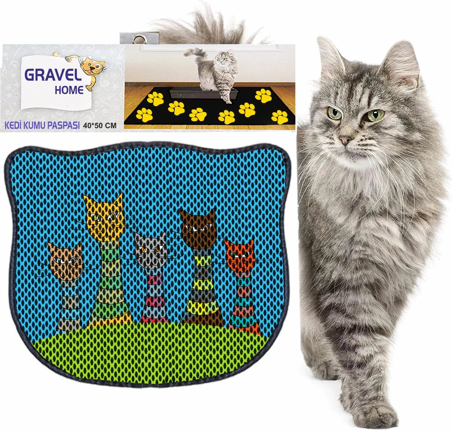 Tapet për rërë mace, shumëngjyrësh, Paws & Whiskers, Kdkafa0039