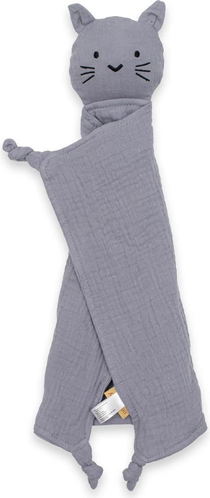 lodër përqafimi muslinë, New Baby, Cat, 30x30 cm, pambuk organik, gri