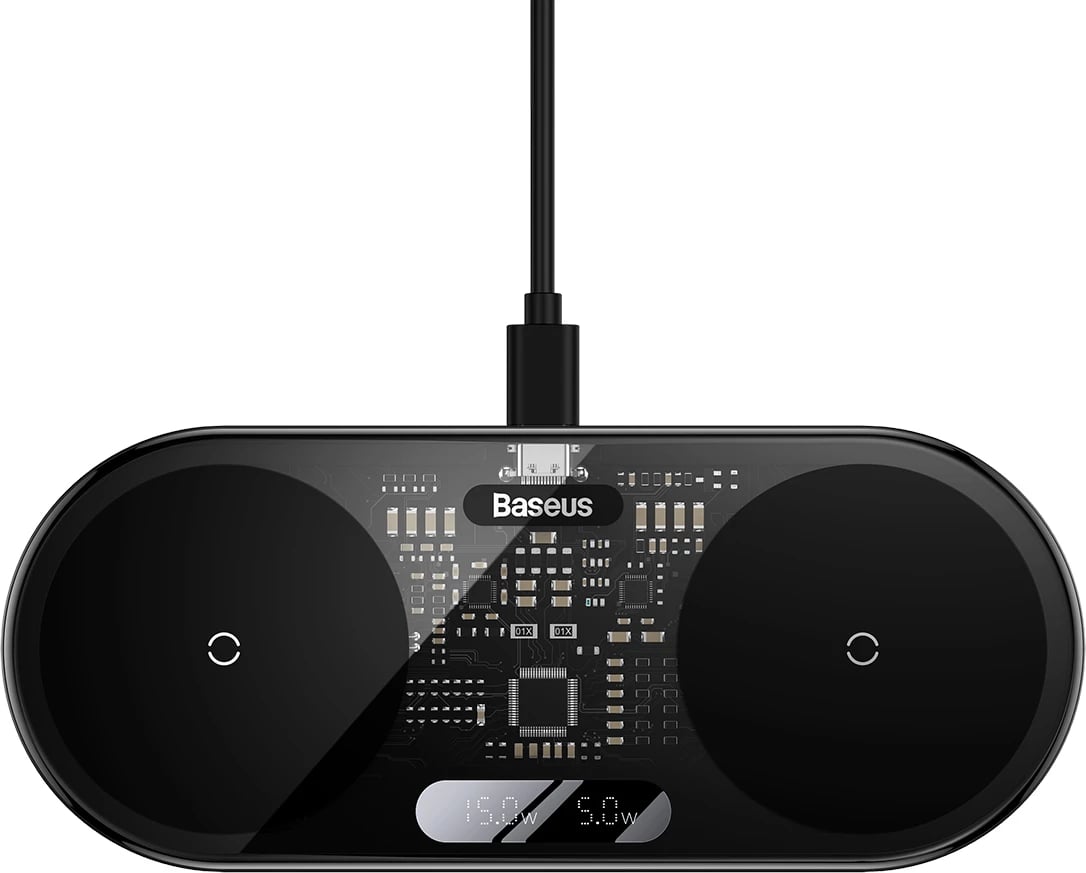 Karikues wireless Baseus BS-W528 me ekran LED, 20W, Qi, i zi
