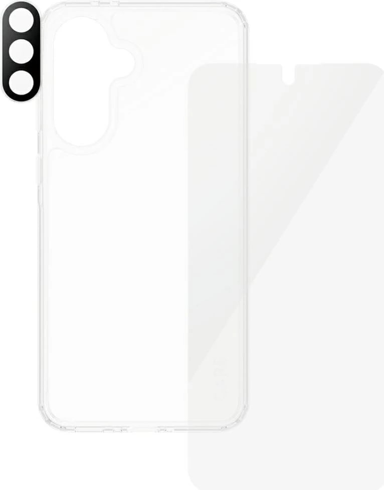 Set mbrojtës 3-në-1 për celular Samsung Galaxy A36 5G, PanzerGlass CARE, kasë + xham + mbrojtës lente, Transparent