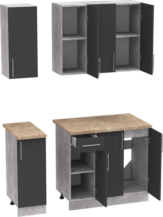 Njësi kuzhine Festa II melamine, ngjyrë gri e errët dhe sipërfaqe tavoline ngjyrë sonoma, 120x60x85cm