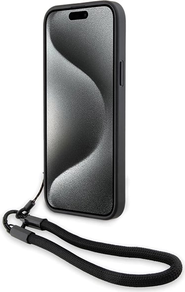 Mbështjellës BMW Signature Leather Wordmark Cord për iPhone 15/14/13, Lëkurë, E zezë