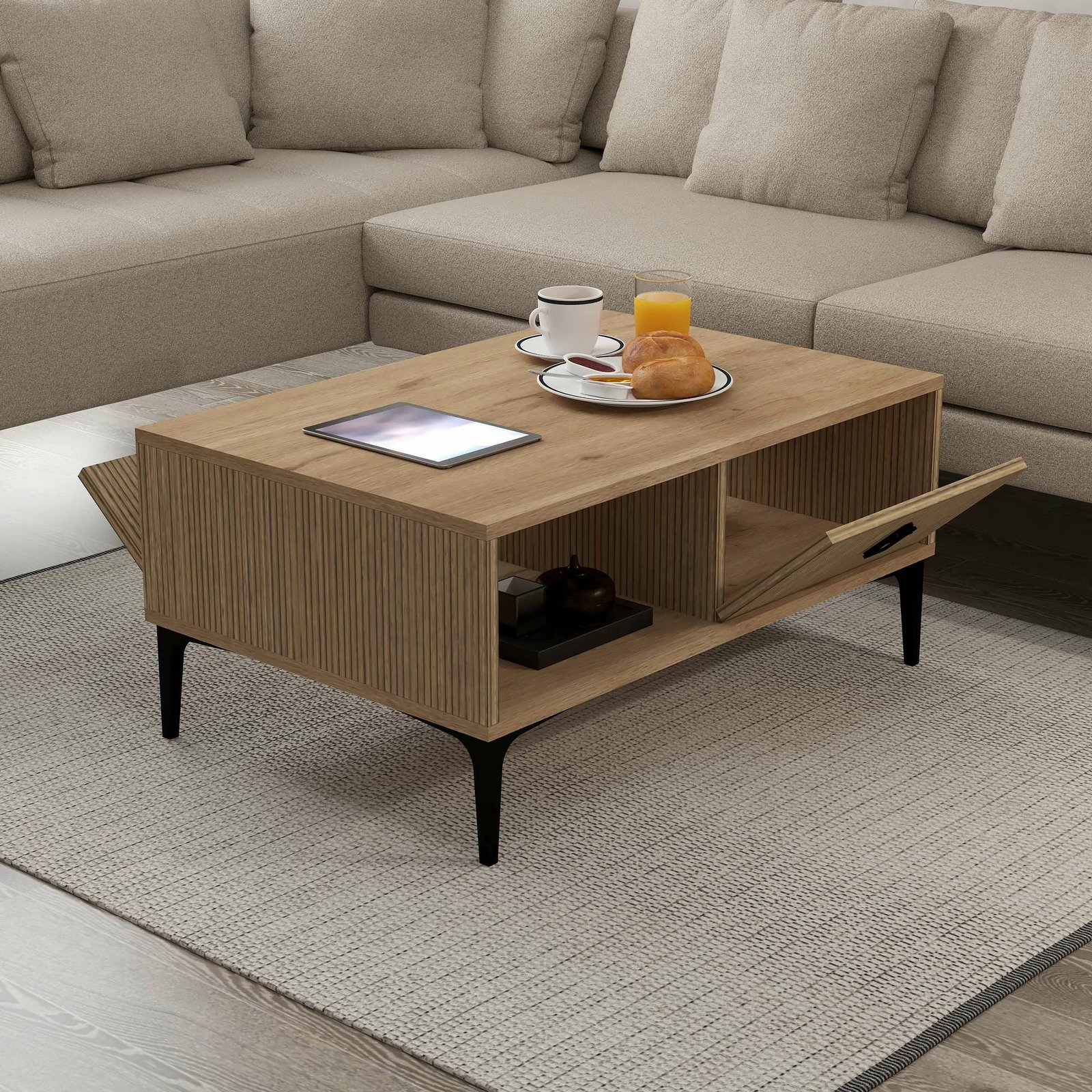 Tavolinë e ulët për kafe, ngjyrë lis safir, Skye Decor, 2004 Sare