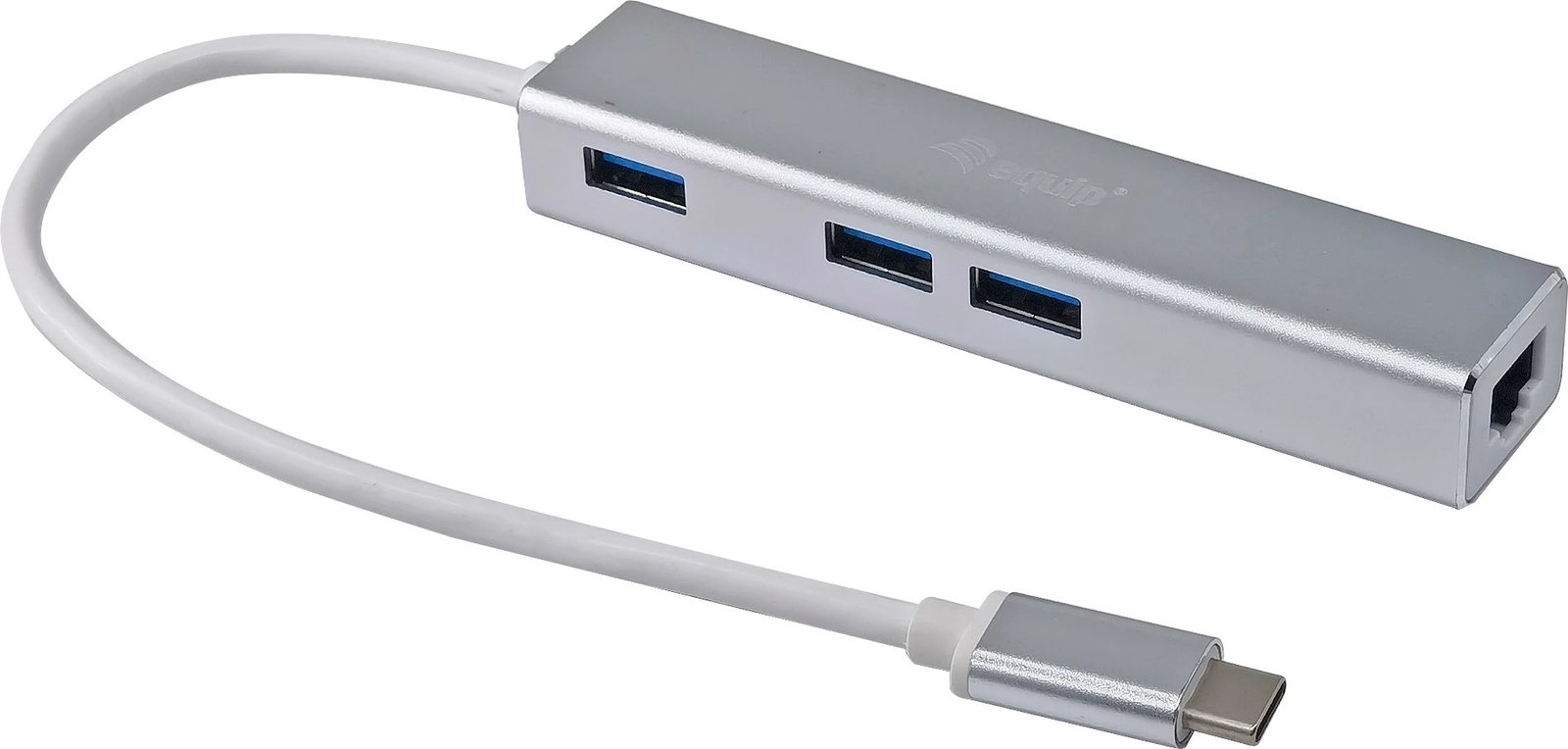 USB-C hub Equip 133481, 3 porte USB 3.0, Gigabit Ethernet, alumini, silver