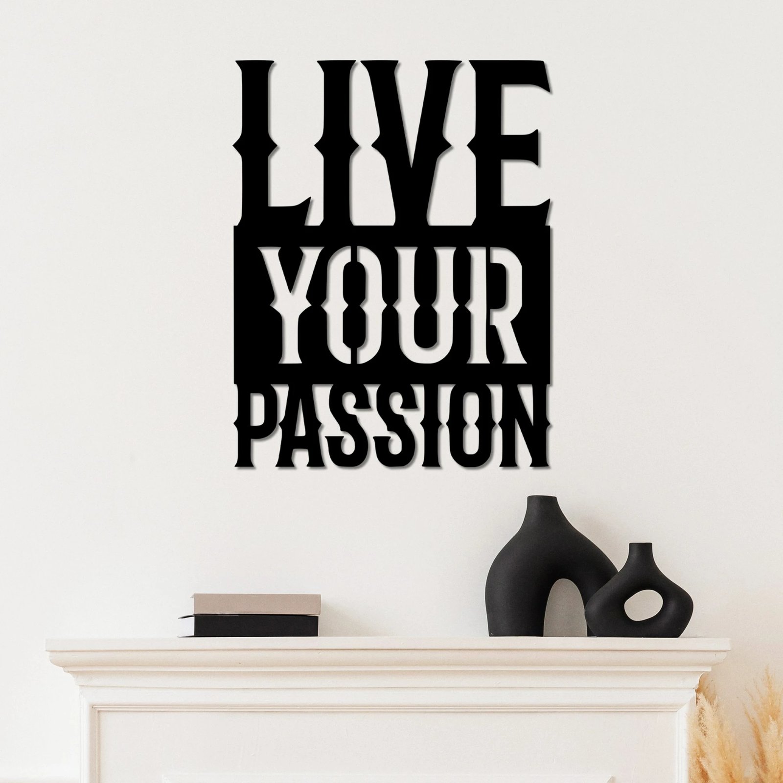 Aksesor dekorativ metalik për mur, Wallity, Live Your Passion, ngjyrë e zezë, 40x51cm