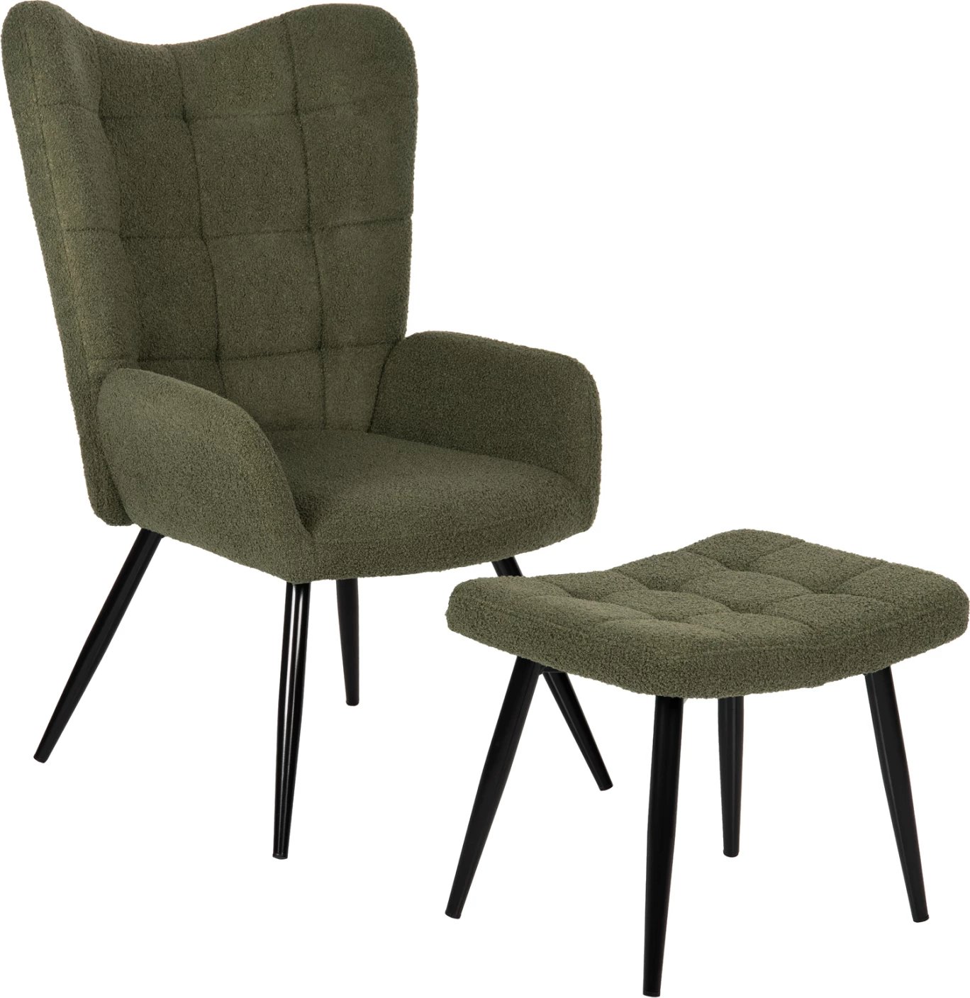 Karrige CRAWLEY me tabure FH8918.23 ngjyrë jeshile selvi, pëlhurë boucle, këmbë metalike të zeza, 70x74x105H cm