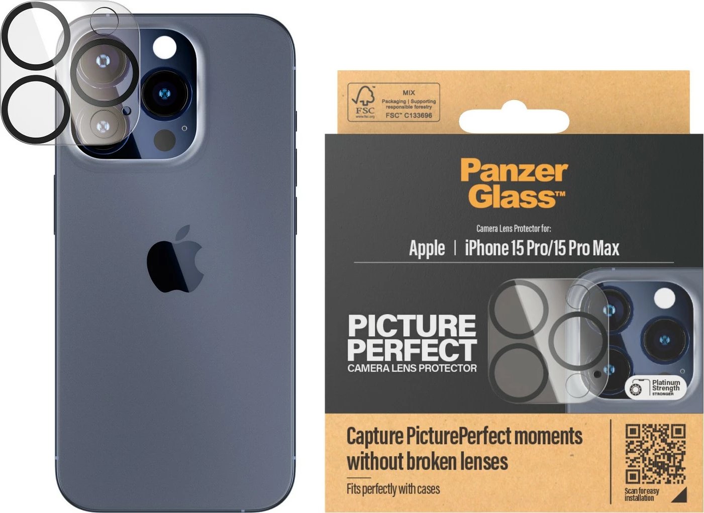 Mbrojtës xhami kamerë PanzerGlass PicturePerfect për iPhone 15 Pro/Pro Max transparent