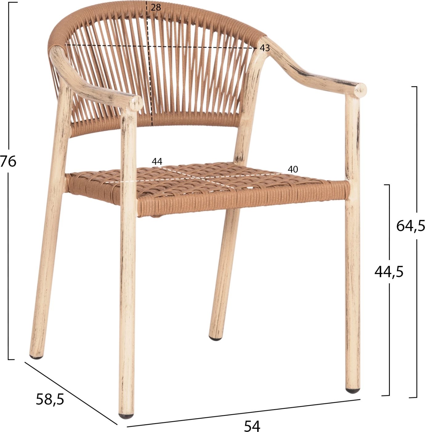 Karrige ngrënieje për jashtë KERLY, alumin ngjyrë lisi, ratan sintetik ngjyrë bronzi, FH6050.01, 54x58.5x76cm