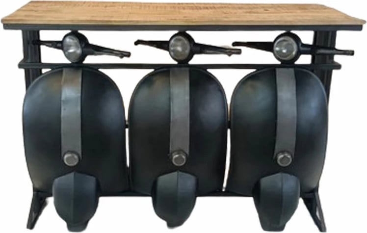 Konsolë Vespa, e zezë, argjend, dru natyral, 138x52x100