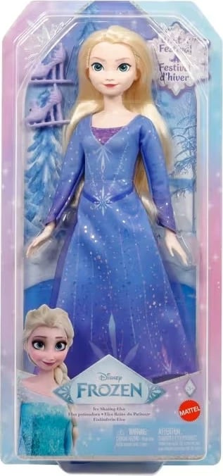 Kukull Elsa Disney Frozen, Mattel JBG53, me fustan të kaltër dhe patina akulli