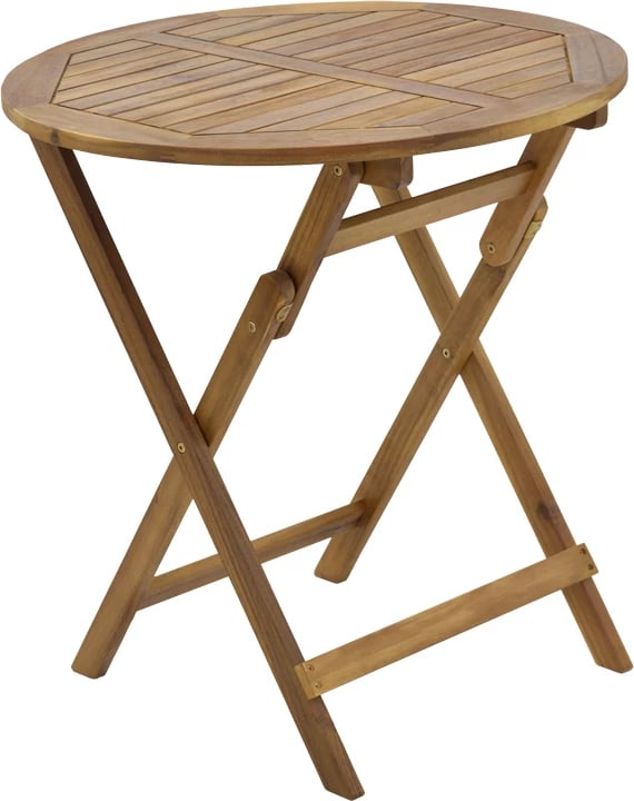 Tavolinë me karrige Recofly-Carpuva set prej 3 copash, palosëse, dru akacie natyrale D70x74cm