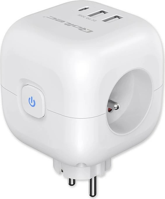 Prizë shumëfunksionale Qoltec 52548, 3x AC, 2x USB, 1x USB-C PD 20W, Bardhë