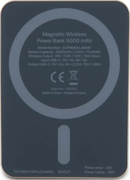 Powerbank wireless Guess Metal Script Logo MagSafe, 5000mAh, 15W, Ari
