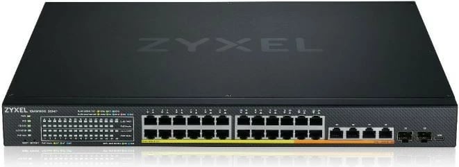 Switch Zyxel XMG1930-30HP, 24 porta 2.5GbE, Layer 2, PoE 700W, 4x10GbE, 2xSFP+, për rack, i zi