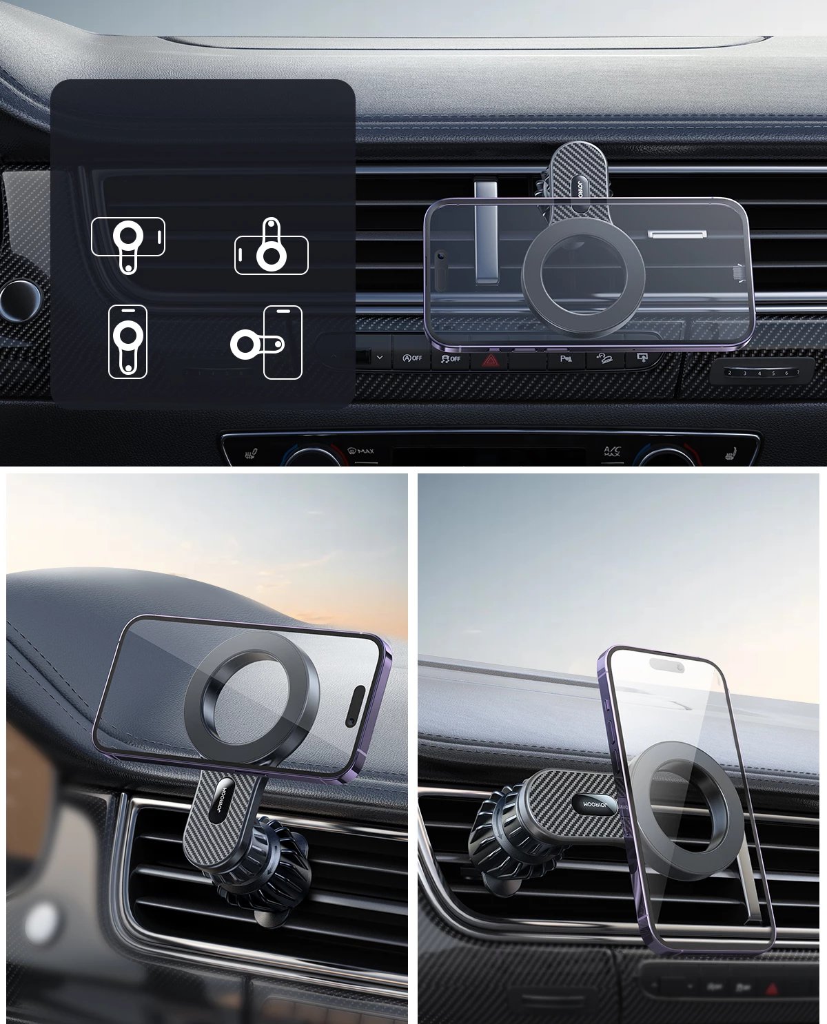 Mbështjellës magnetik për makinë Joyroom JR-ZS355 për iPhone, MagSafe, zi