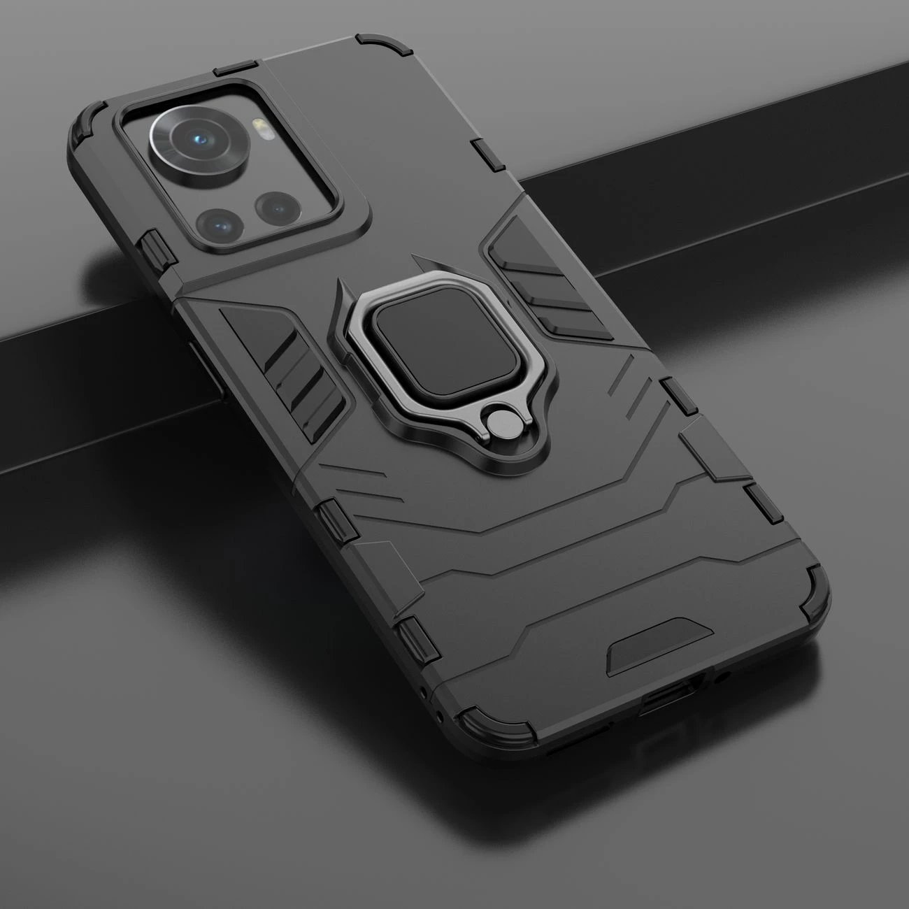 Mbështjellës Hurtel Ring Armor për OnePlus Ace, me dorezë magnetike, i zi