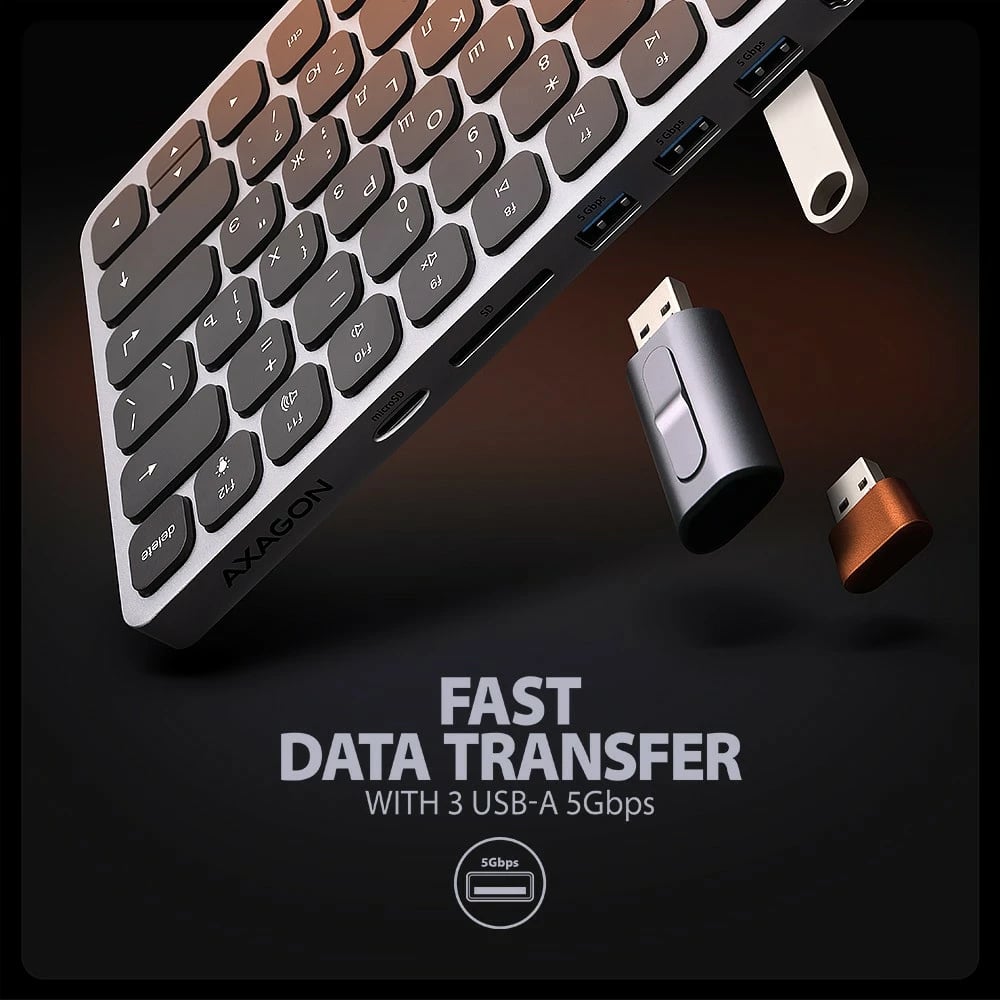 Tastierë AXAGON HMC-KB-CRL me hub USB-C 9-në-1, layout cirilik, 60cm, Gri Tastierë AXAGON HMC-KB-CRL me hub USB-C 9-në-1, layout cirilik, 60cm, Gri