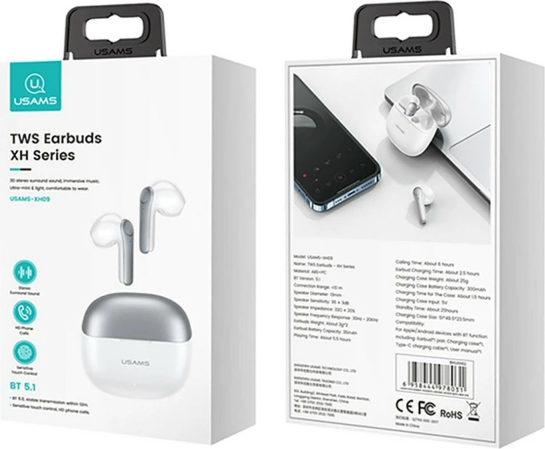 Kufje TWS USAMS XH Series, Bluetooth 5.1, mikrofon i dyfishtë, Blu