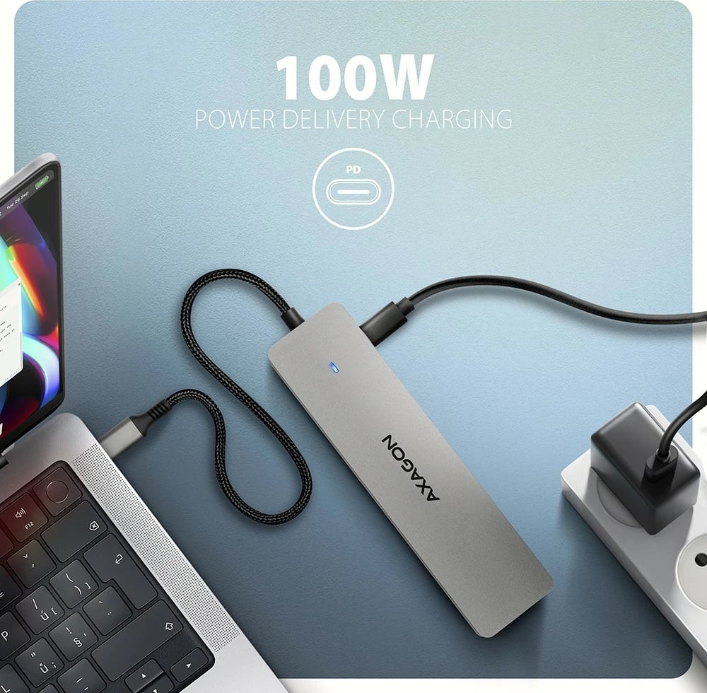 Multiport hub AXAGON HMC-7HX2, 7-në-1, 2x HDMI 4K/60Hz, 2x USB-A, 1x USB-C, GLAN, PD 100W, Gri