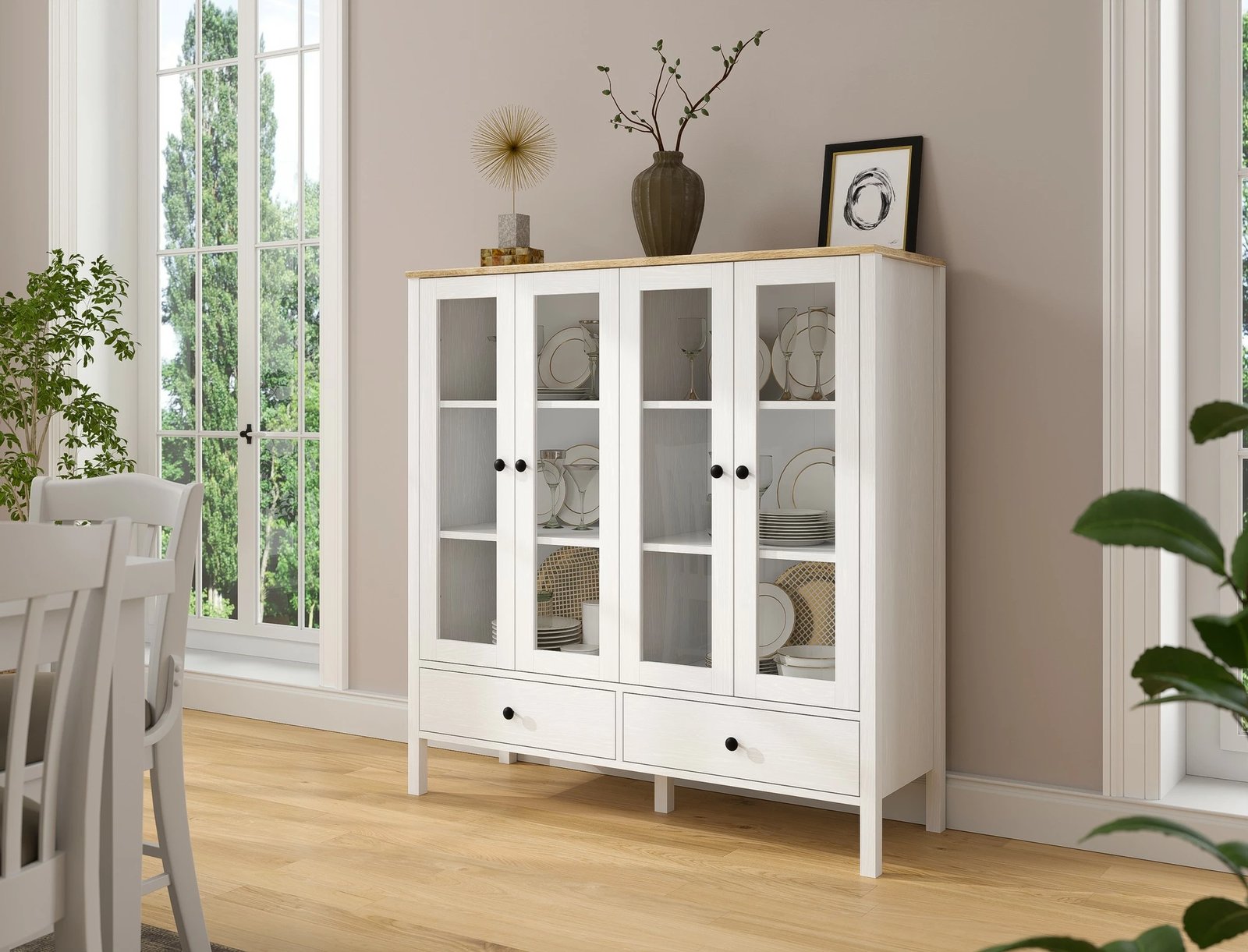 Raft librash Hanah Home, FRN-20071, ngjyrë druri dhe e bardhë