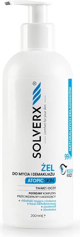 Xhel pastrues dhe heqës grimi për fytyrë SOLVERX për femra, 200ml