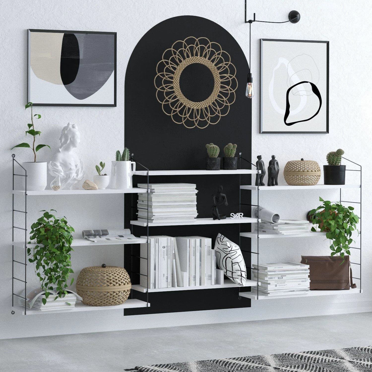 Raft librash Hanah Home, Lungo, bardhë e zi