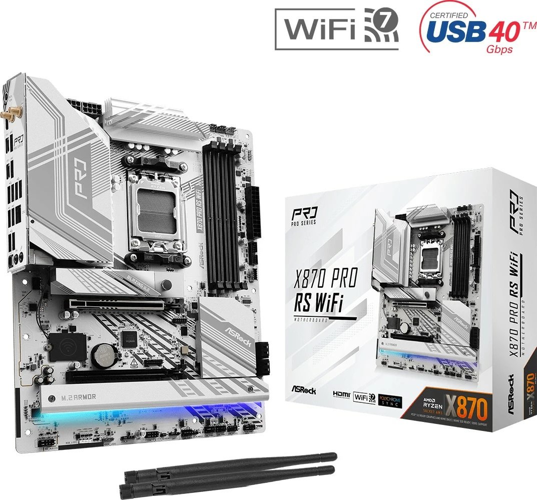 Pllakë amë ASRock X870 PRO RS WiFi, Socket AM5, ATX, 4x DDR5, Bardhë