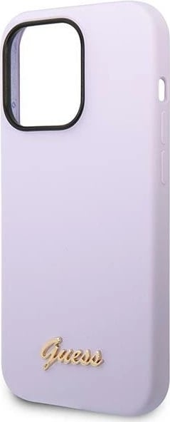 Mbështjellës Guess GUHCP14XSLSMU për iPhone 14 Pro Max 6.7", silikon, Vintage Gold Logo, vjollcë