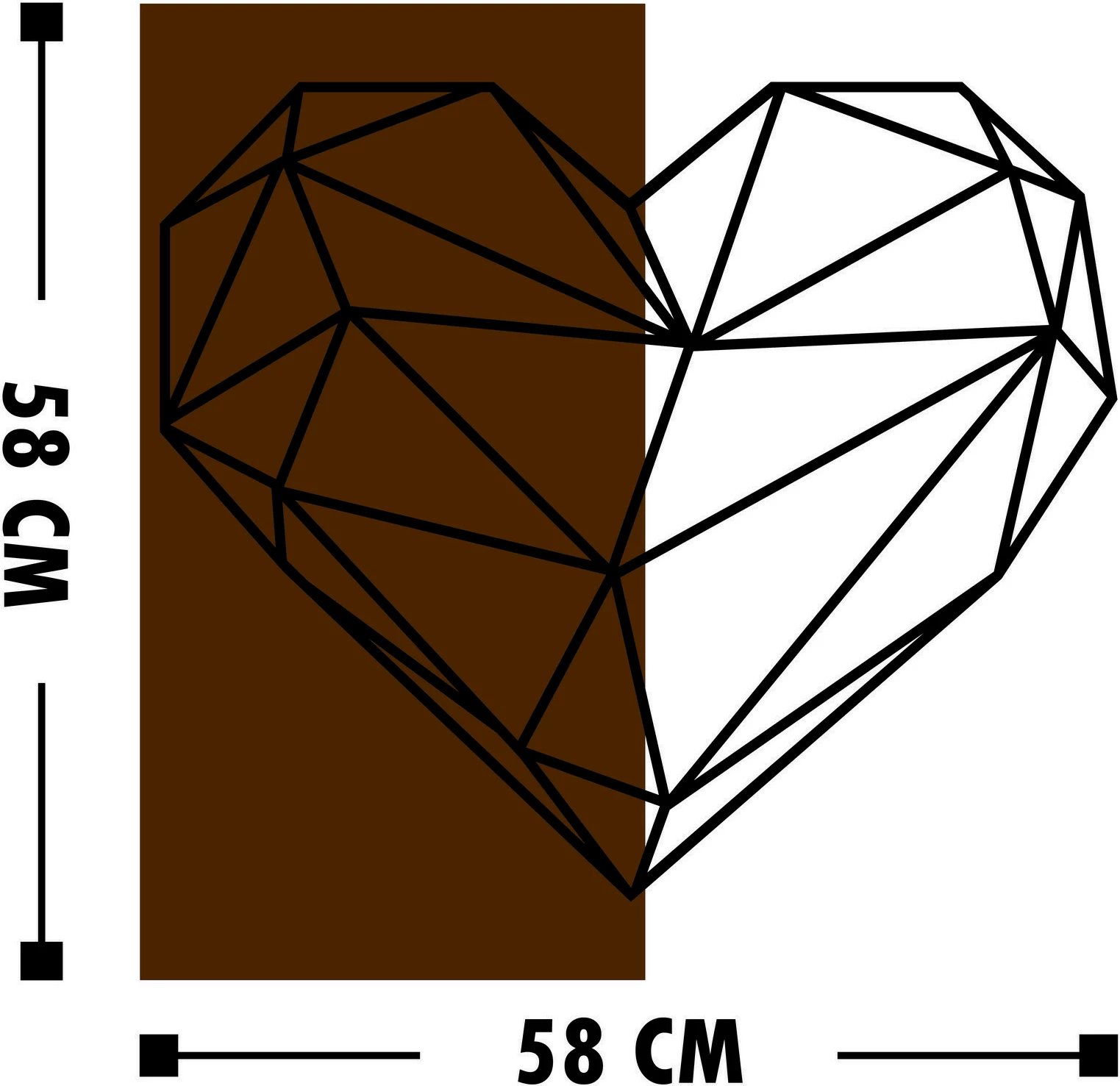 Aksesor dekorativ muri prej druri, formë zemre, Wallity, ngjyrë arre dhe e zezë, 58x58cm