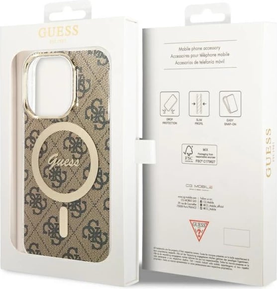 Mbështjellës Guess 4G MagSafe për iPhone 13/13 Pro 6.1", kafe Mbështjellës Guess 4G MagSafe për iPhone 13/13 Pro 6.1", kafe