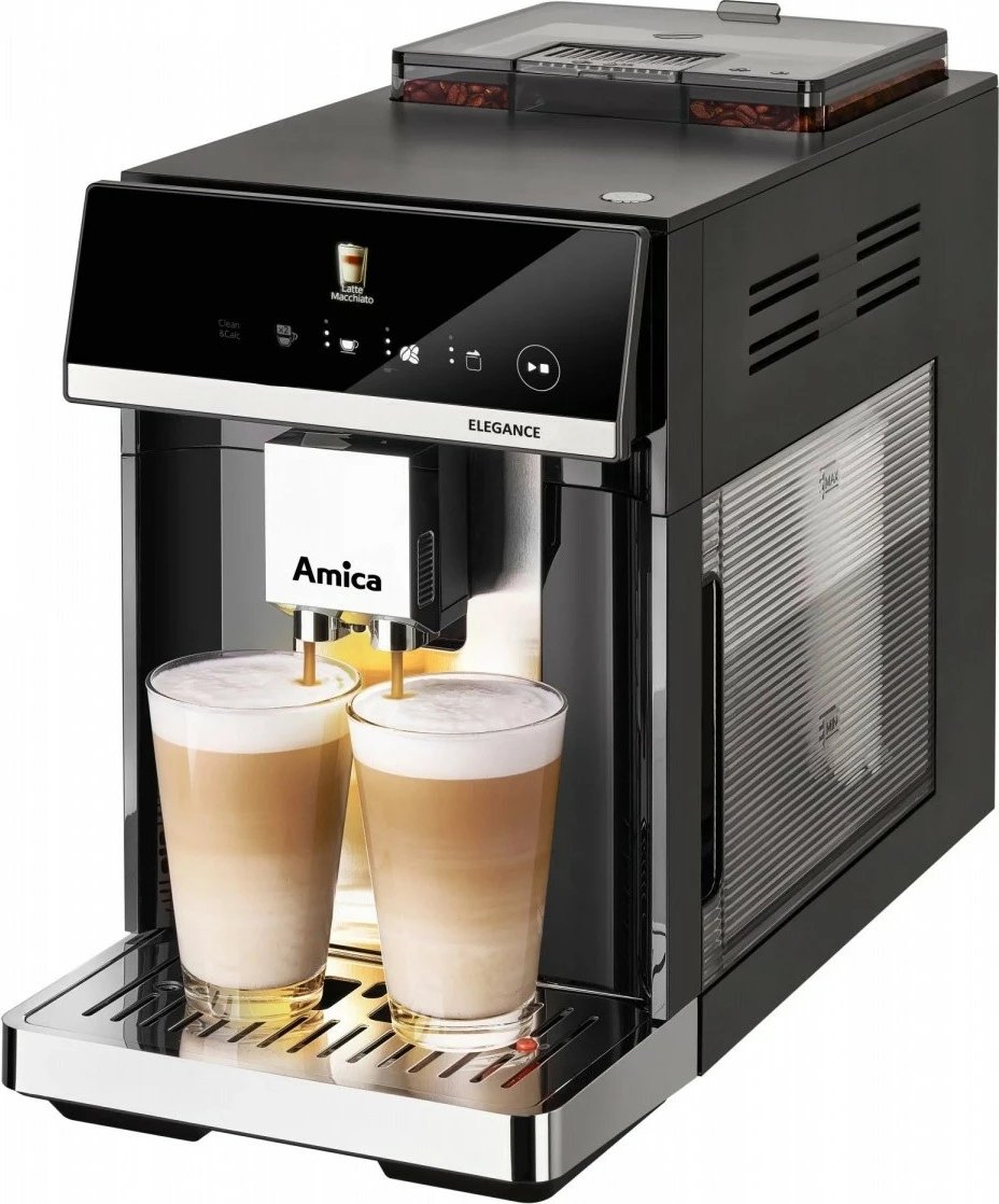 Aparat espresso, Amica Elegance CM 7011, 15 bar, 1725 W, mulli çeliku 5 nivele, depozitë ujit 1.8 L, depozitë kafeje 250 g, sistem qumështi, i zi