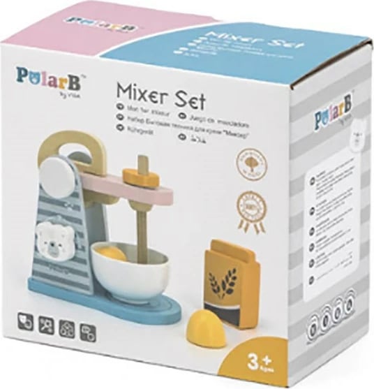 Lodër mikser druri, Viga PolarB, kuzhinë loje për fëmijë 3+, shumëngjyrësh, set 4 pjesë