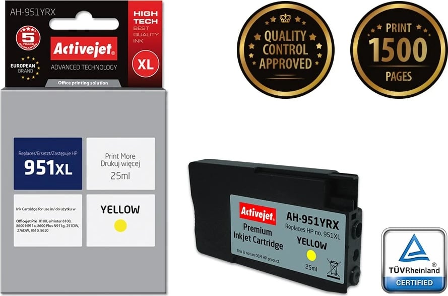 Ngjyrë zëvëndësuese Activejet AH-951YRX për printer HP951XL CN048AE, e verdhë
