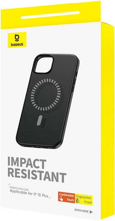 Mbështjellës magnetik Baseus Fauxther për iPhone 15 Plus, i zi