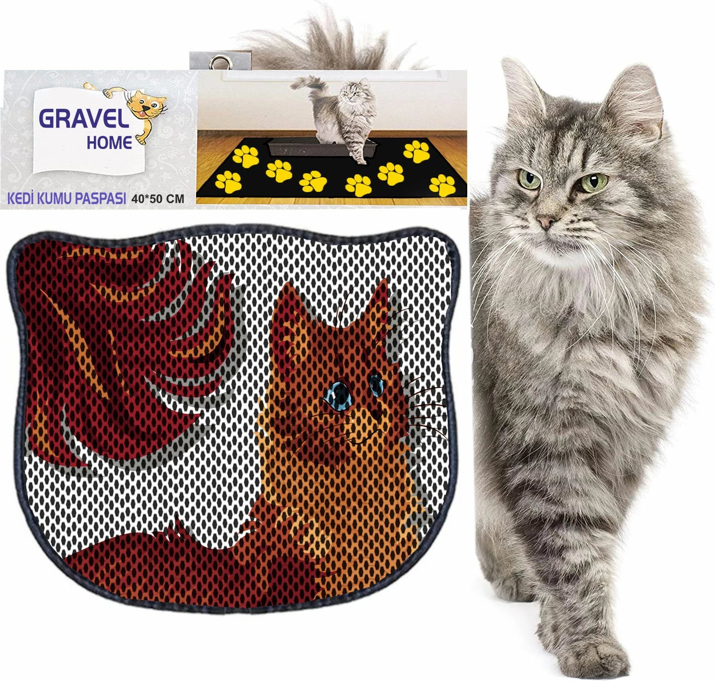 Tapet për rërë mace, shumëngjyrësh, Paws & Whiskers, Kdkafa0093 Tapet për rërë mace, shumëngjyrësh, Paws & Whiskers, Kdkafa0093