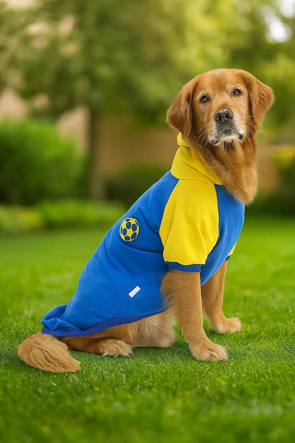 Bluze me kapuç për qen, ngjyrë kaltër dhe verdhë, Paws & Whiskers, Navyballssweat