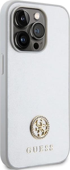 Mbështjellës Guess 4G Strass Metal Logo për iPhone 15 Pro, argjendtë