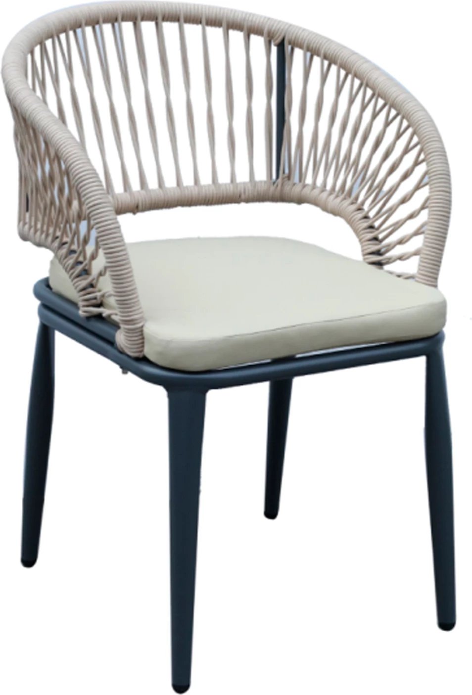 Karrige alumini MAGNET FH6287.01, kornizë gri e errët, litar P.E. ngjyrë krem e bardhë, 58x63x82Hcm, set prej 4 copash