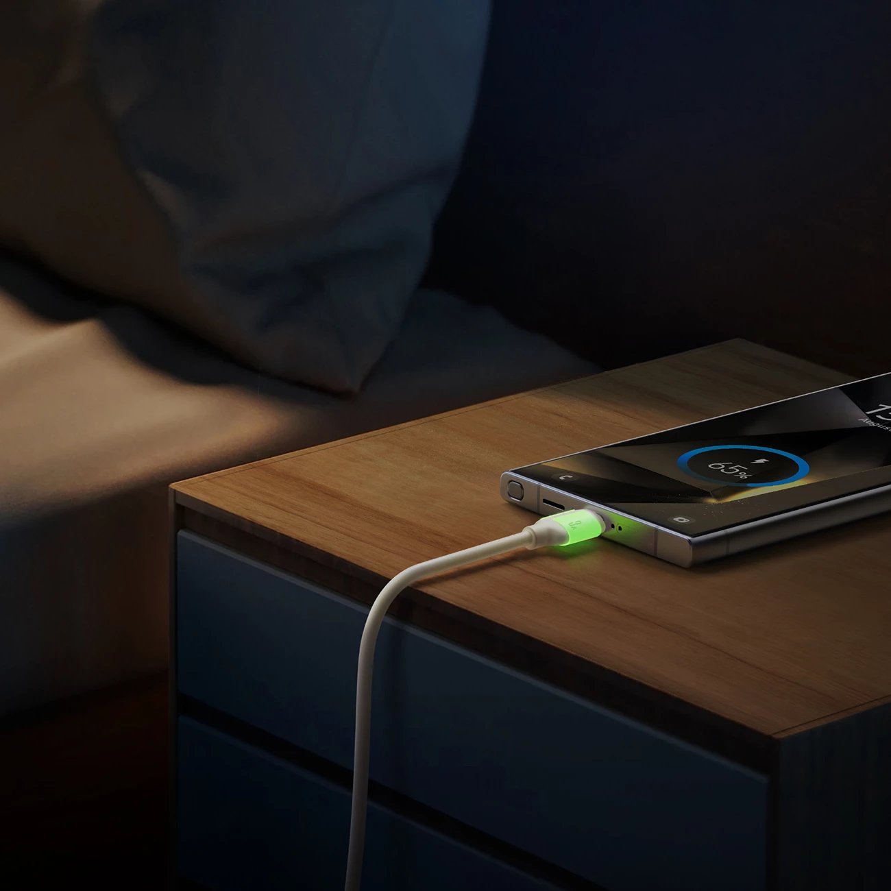Kabllo Joyroom S-A53 USB-A në USB-C, 1.2m, 3A, majë fluoreshente, Bezhë